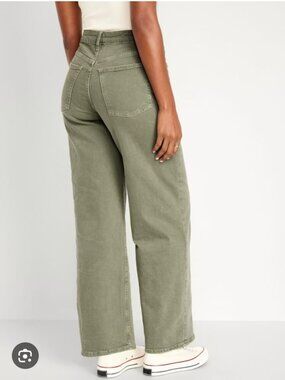 🆕️NWT Old Navy Extra High-Waisted Wide-Leg Jeans in 'Olive', Size 2